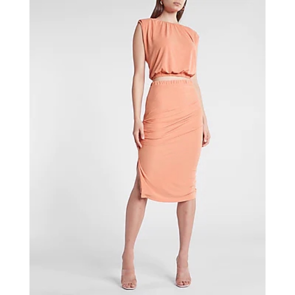 Silky Sueded Jersey High Waisted Pencil Skirt and cropped top set